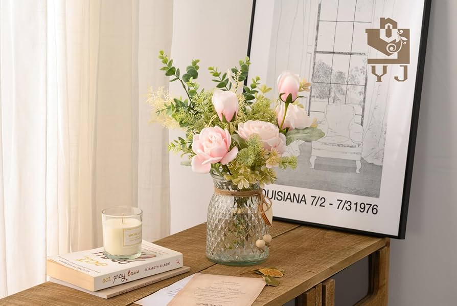 Amazon｜YJ 花瓶付きフェイクフラワー 造花 シルクローズ 花束
